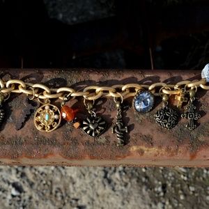Upcycled Vintage Cross & Heats Charm Braclet